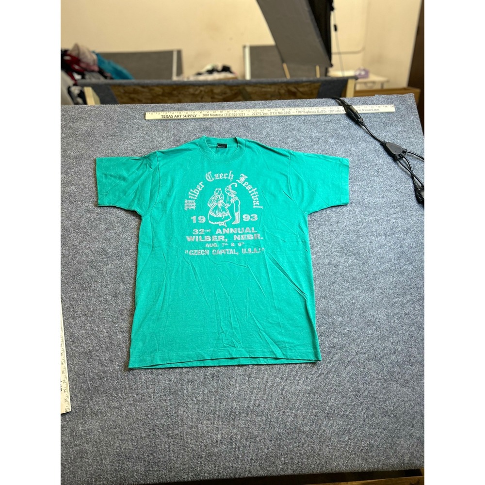 Fruit of the Loom T-Shirt Mens XL Green Vintage 1993 Wilber Czech Festival USA